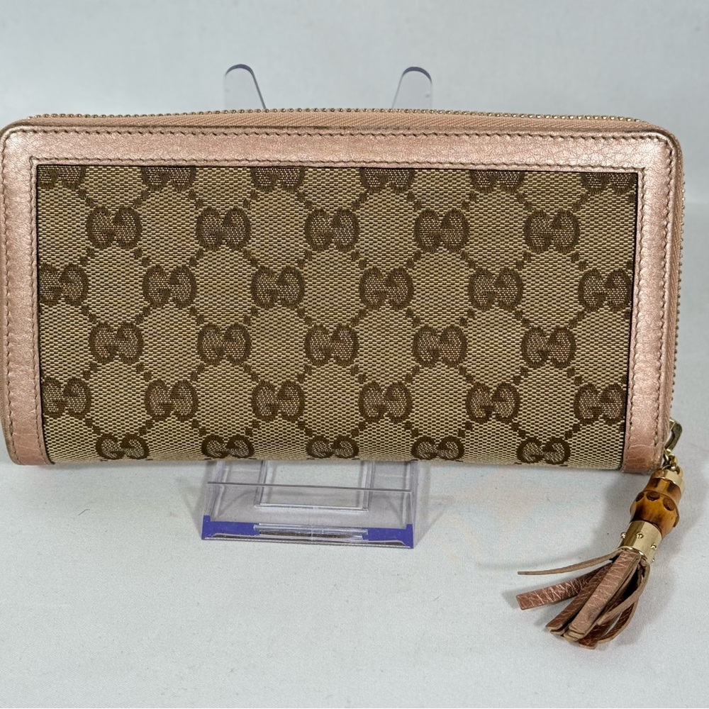 Gucci GG Canvas Leather With Bamboo tassel Zip around Continental Wallet